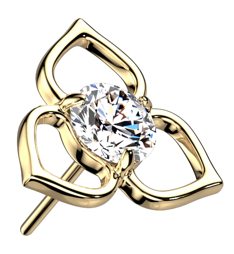 14kt Gold Tri Petal CZ Threadless Top - Mrs Treak