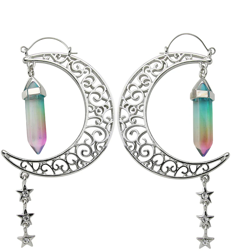 Half Moon Oil Slick Crystal Plug Hoops - Mrs Treak