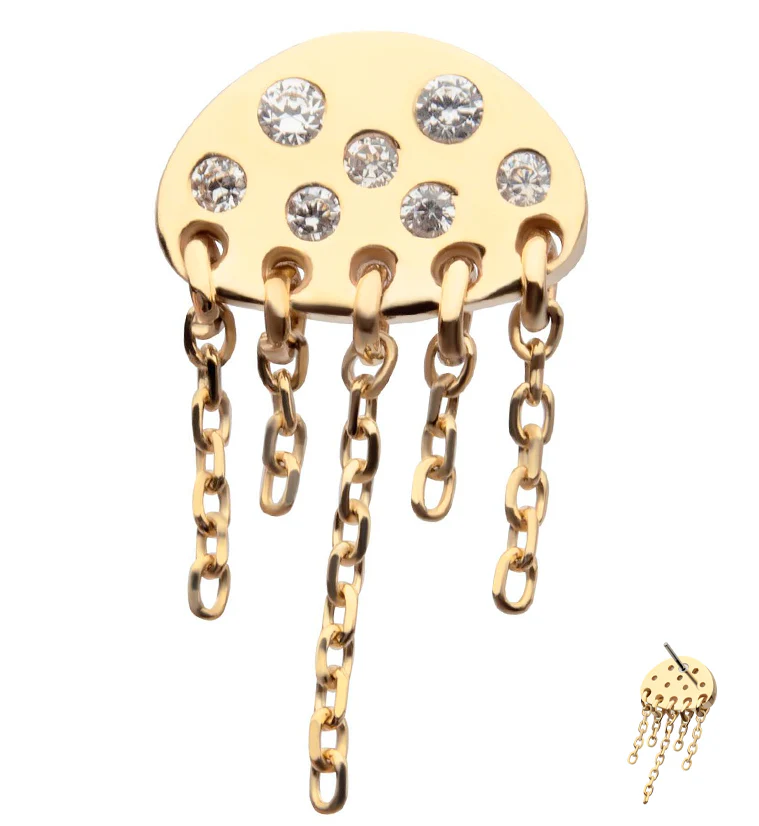 14kt Gold Jellyfish Clear CZ Dangle Chains Threadless Top - Mrs Treak