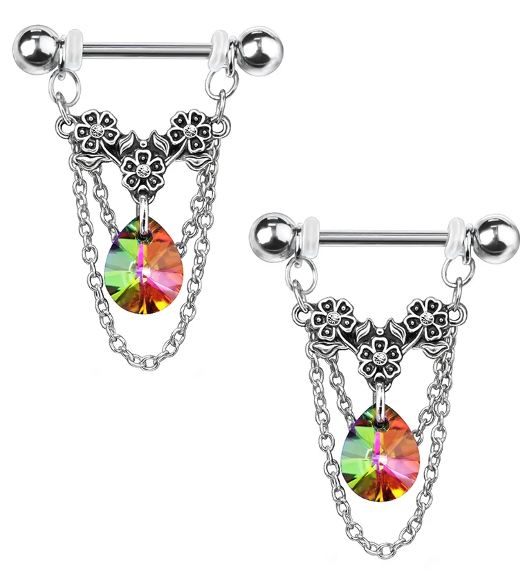 Black Aurora Dangle Nipple Barbells - Mrs Treak
