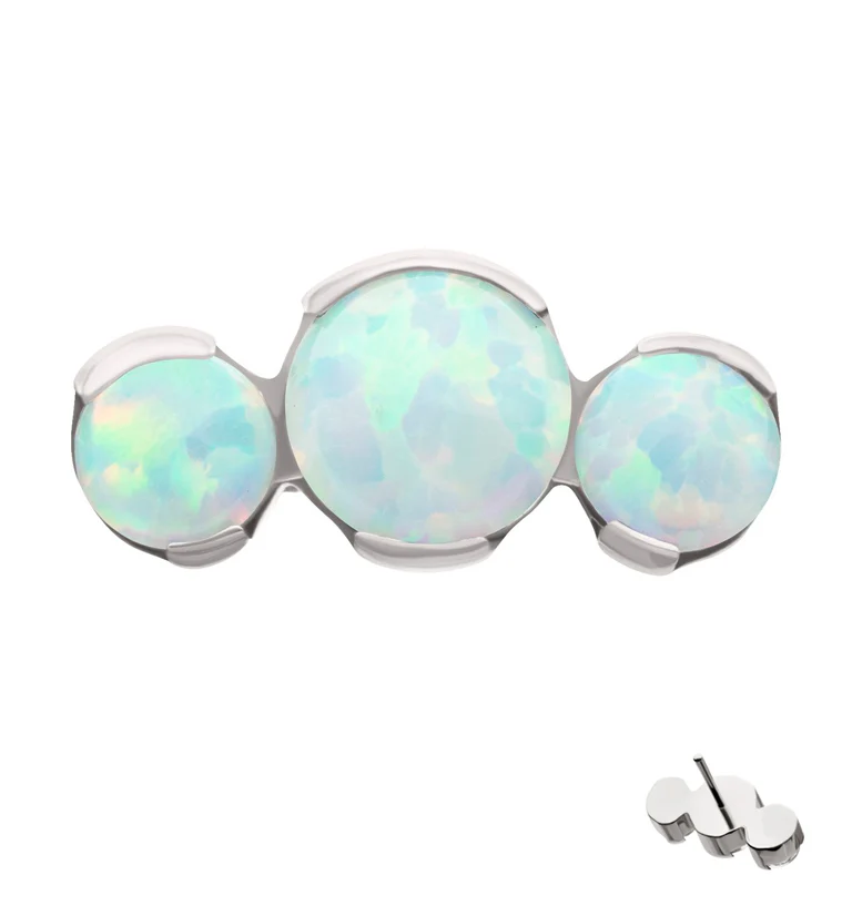 Semi-Bezel Triple White Opalite Titanium Threadless Top - Mrs Treak