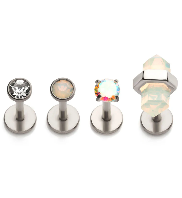 Clear CZ and Opalite Stainless Steel Internally Threaded Labret (Pack of 4) - Mrs Treak