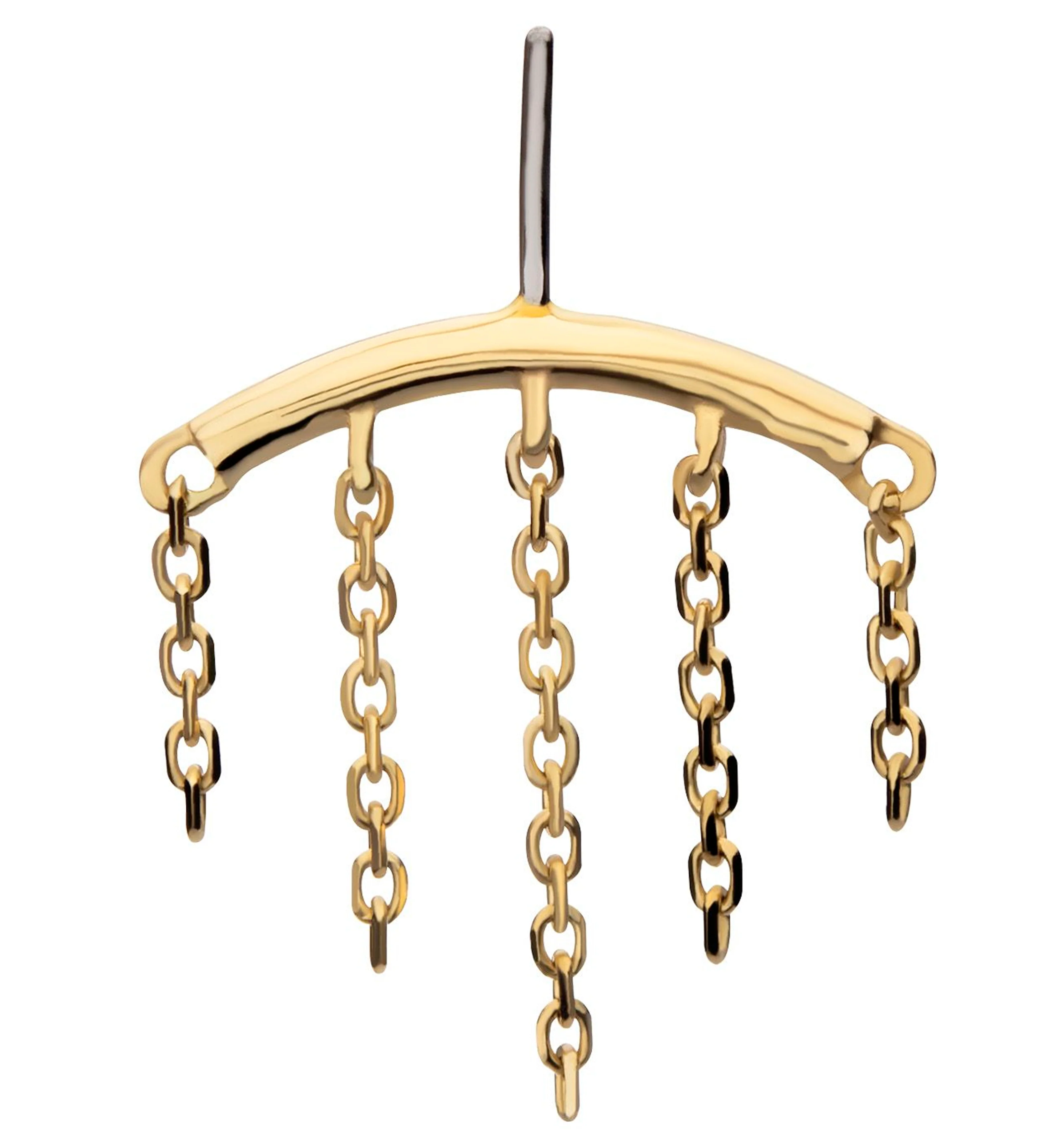 14kt Gold Hidden Curved Bar Five Chain Dangle Threadless Top - Mrs Treak