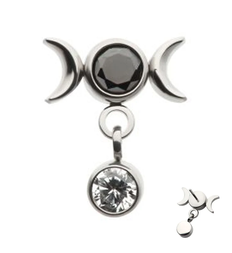 Black CZ Moon Phase Dangle CZ Threadless Top - Mrs Treak