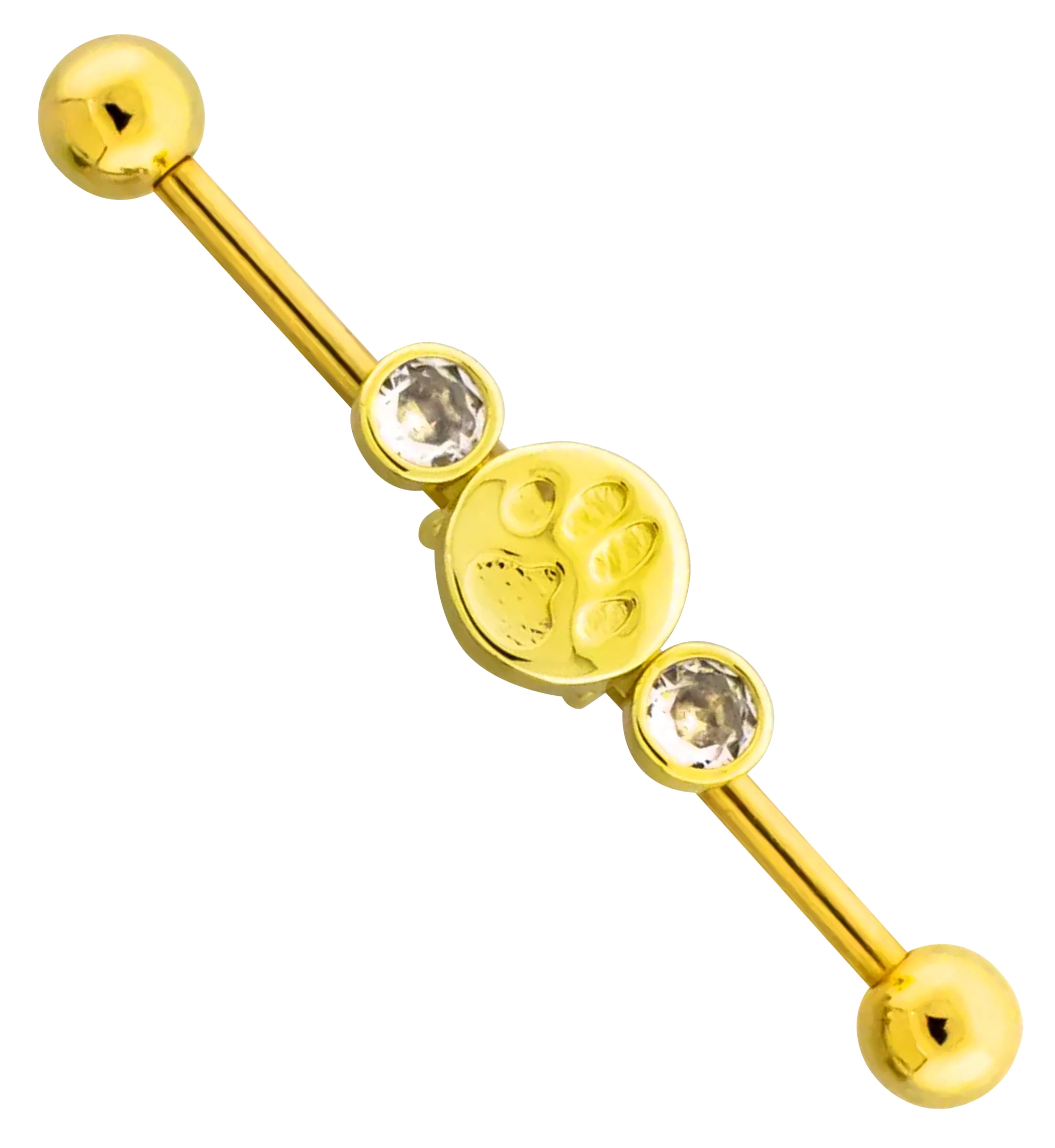 Gold PVD Paw Stamp Stainless Steel Industrial Barbell - Mrs Treak