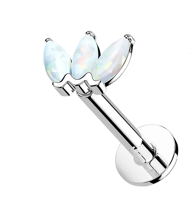 14kt White Gold Empress Triple White Opalite Threadless Labret - Mrs Treak