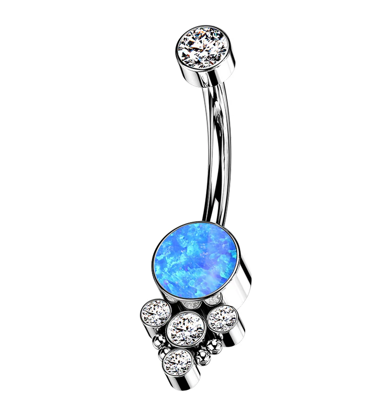 Blue Opalite Drop Bead Clear CZ Titanium Internally Threaded Belly Button Ring - Mrs Treak