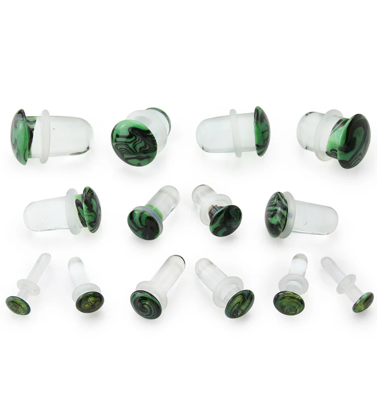 Green and Black Haze Single Flare Glass Plugs - Mrs Treak
