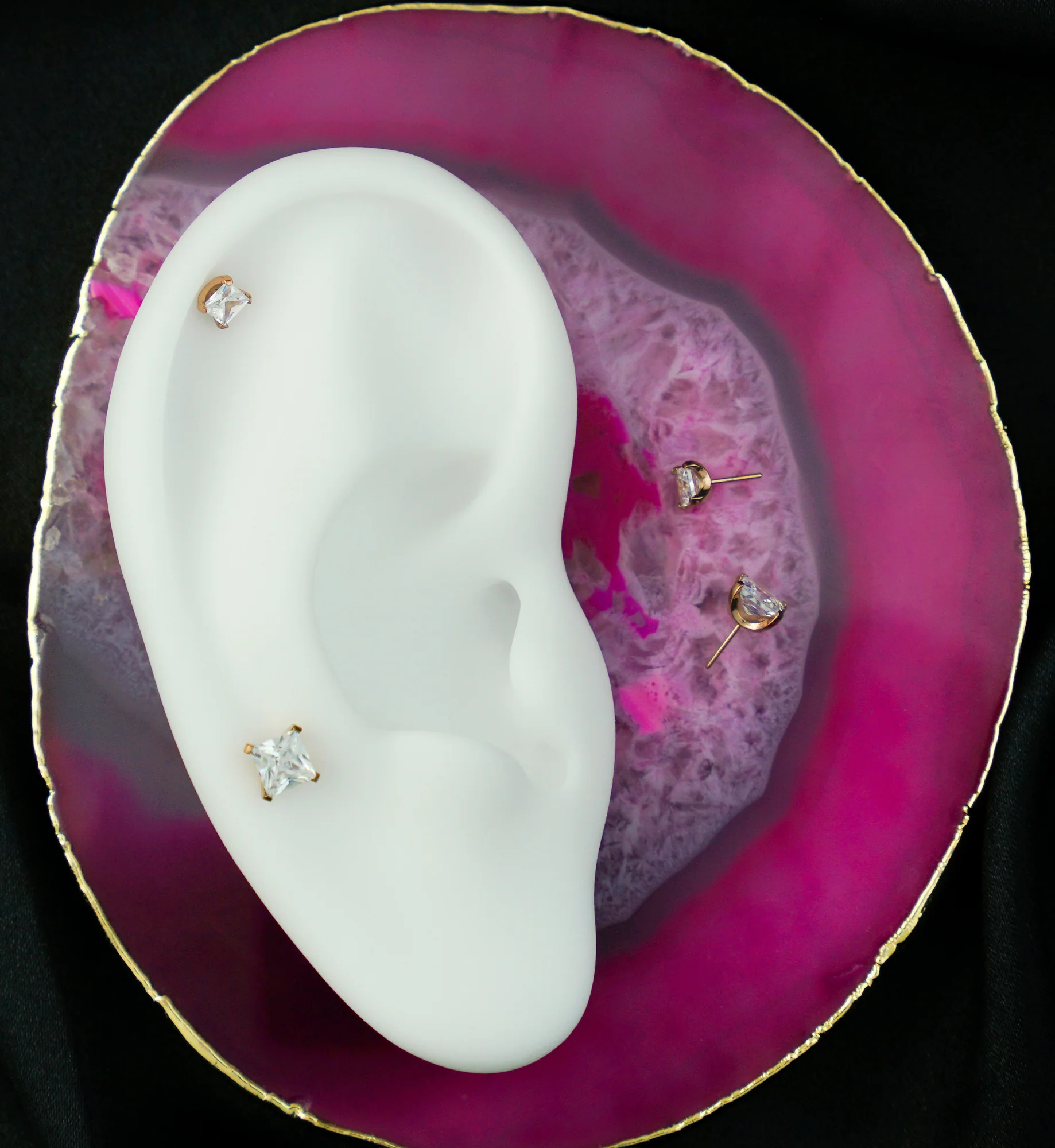 Rose Gold PVD Rhombus Clear CZ Threadless Titanium Top - Mrs Treak