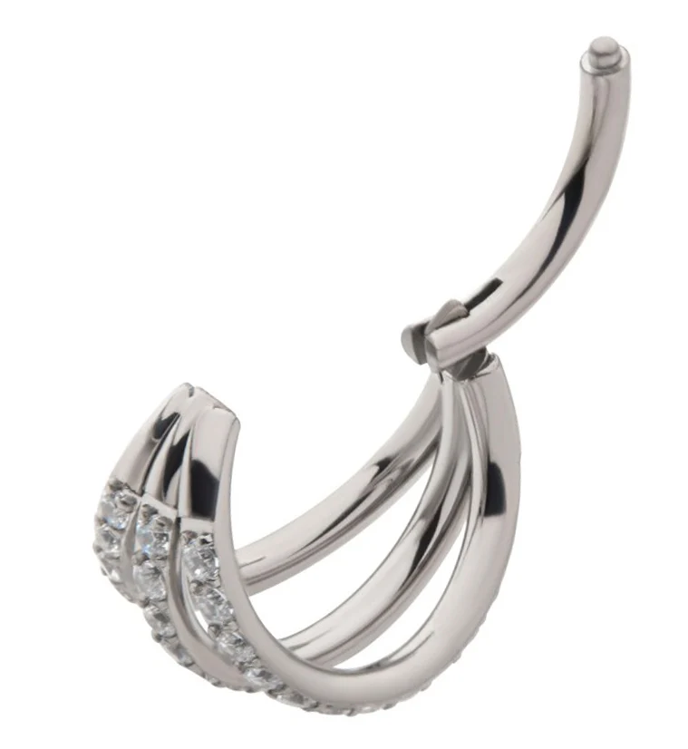 Triple CZ Row Titanium Hinged Segment Ring - Mrs Treak
