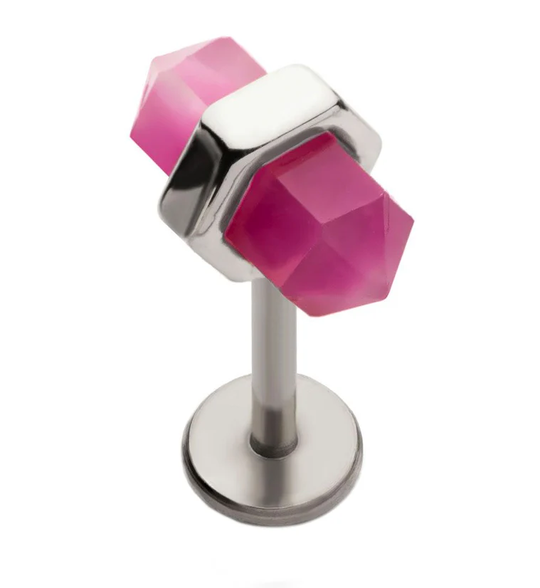 Pink Crystal Stainless Steel Internally Threaded Labret - Mrs Treak