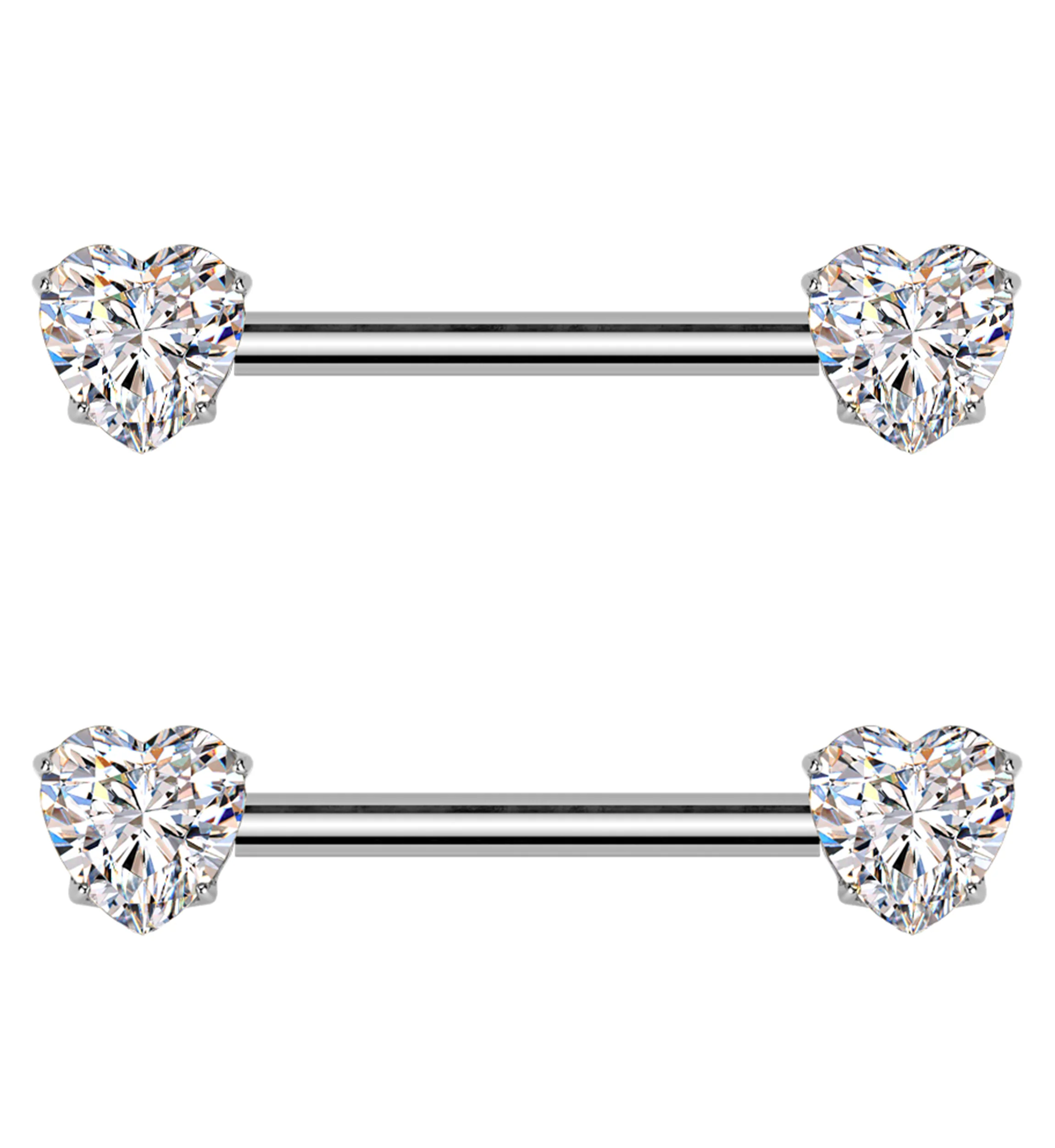 Prong Heart Clear CZ Threadless Titanium Nipple Barbell - Mrs Treak