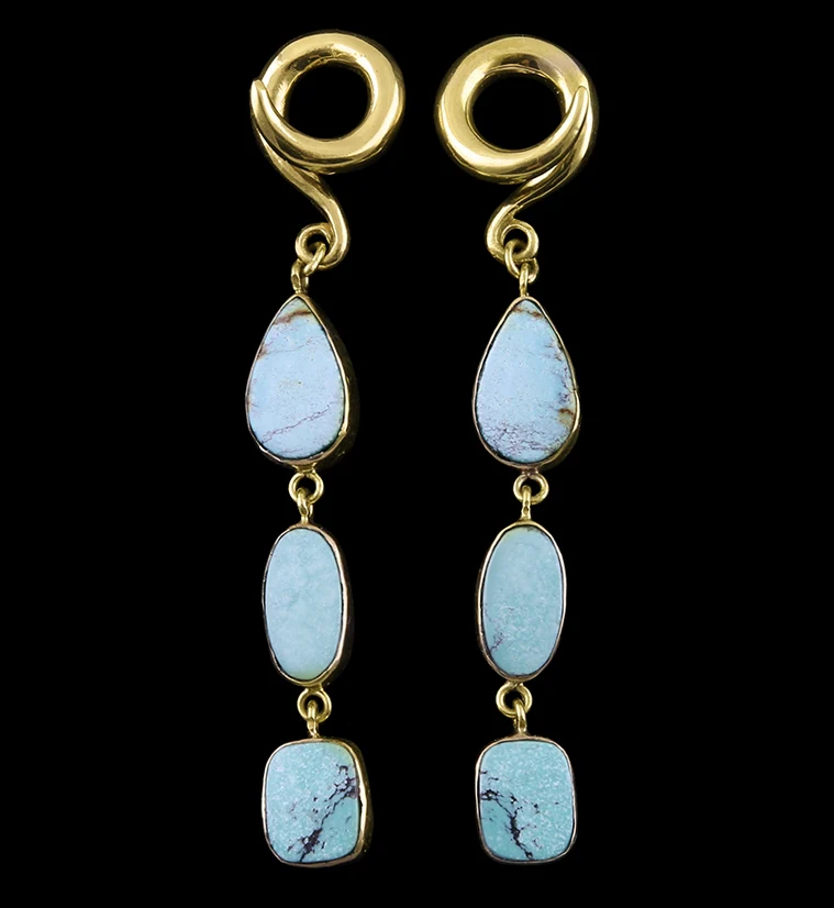 Triple Turquoise Stone Ear Weights Version 2 - Mrs Treak