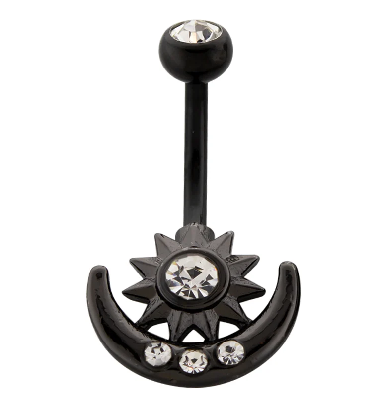 Black PVD Sun And Moon CZ Belly Button Ring - Mrs Treak