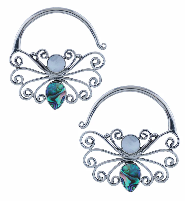 White Brass Butterfly Earrings With Abalone Shell Inlay - Mrs Treak