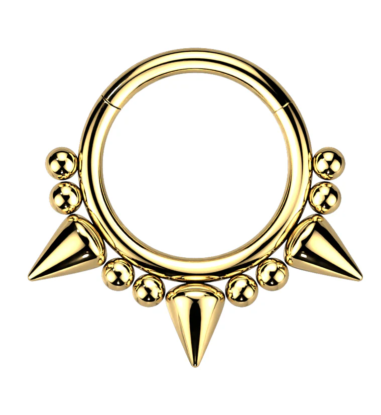 Gold PVD Beaded Mini Spike Stainless Steel Hinged Segment Ring - Mrs Treak