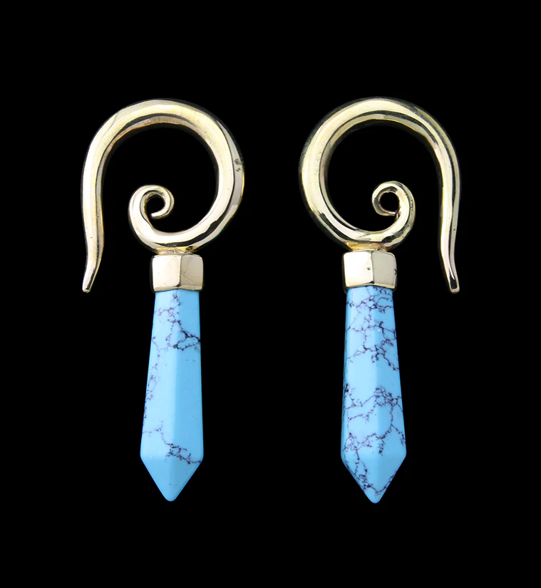Turquoise Cutlas Brass Ear Weights - Mrs Treak