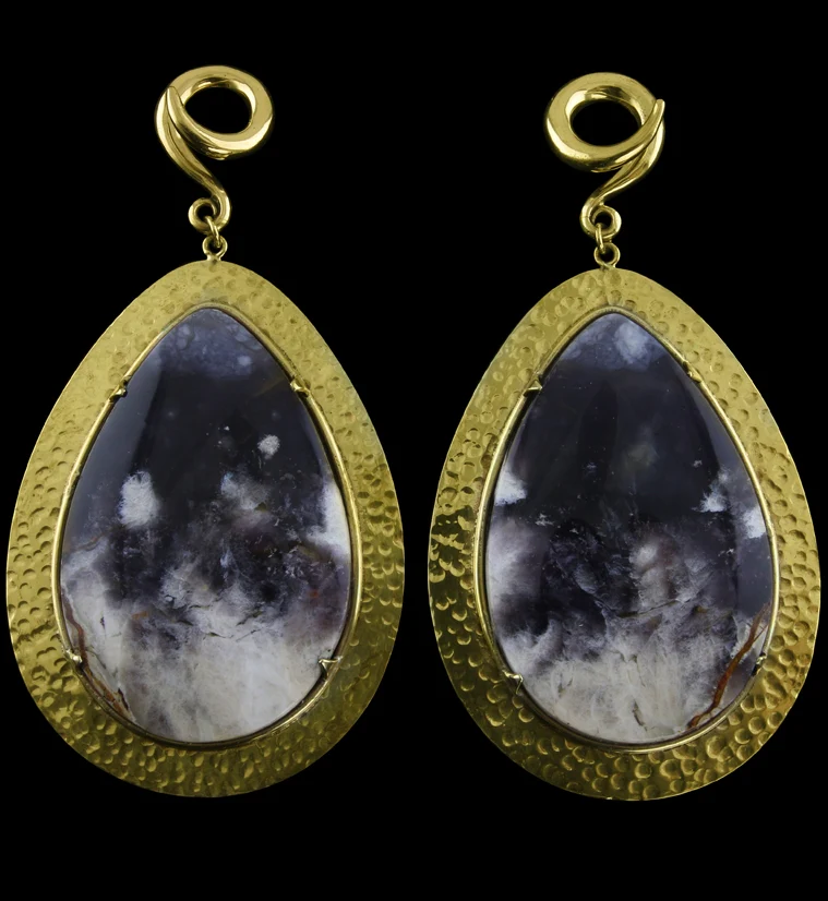 Hammered Lament Purple Chalcedony Stone Ear Weights - Mrs Treak