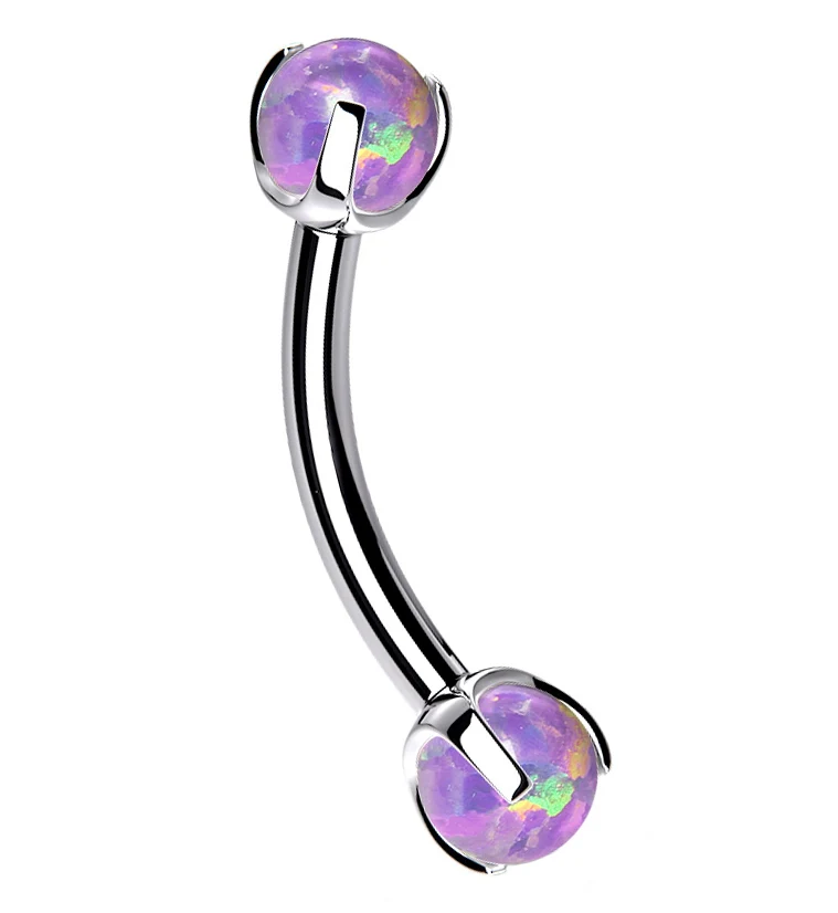 Purple Opalite Claw Stainless Steel Curved Barbell - Mrs Treak