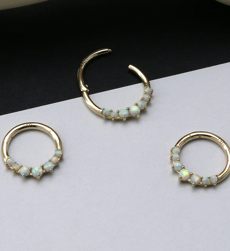 14kt Gold Front Facing White Opalite Hinged Segment Ring - Mrs Treak