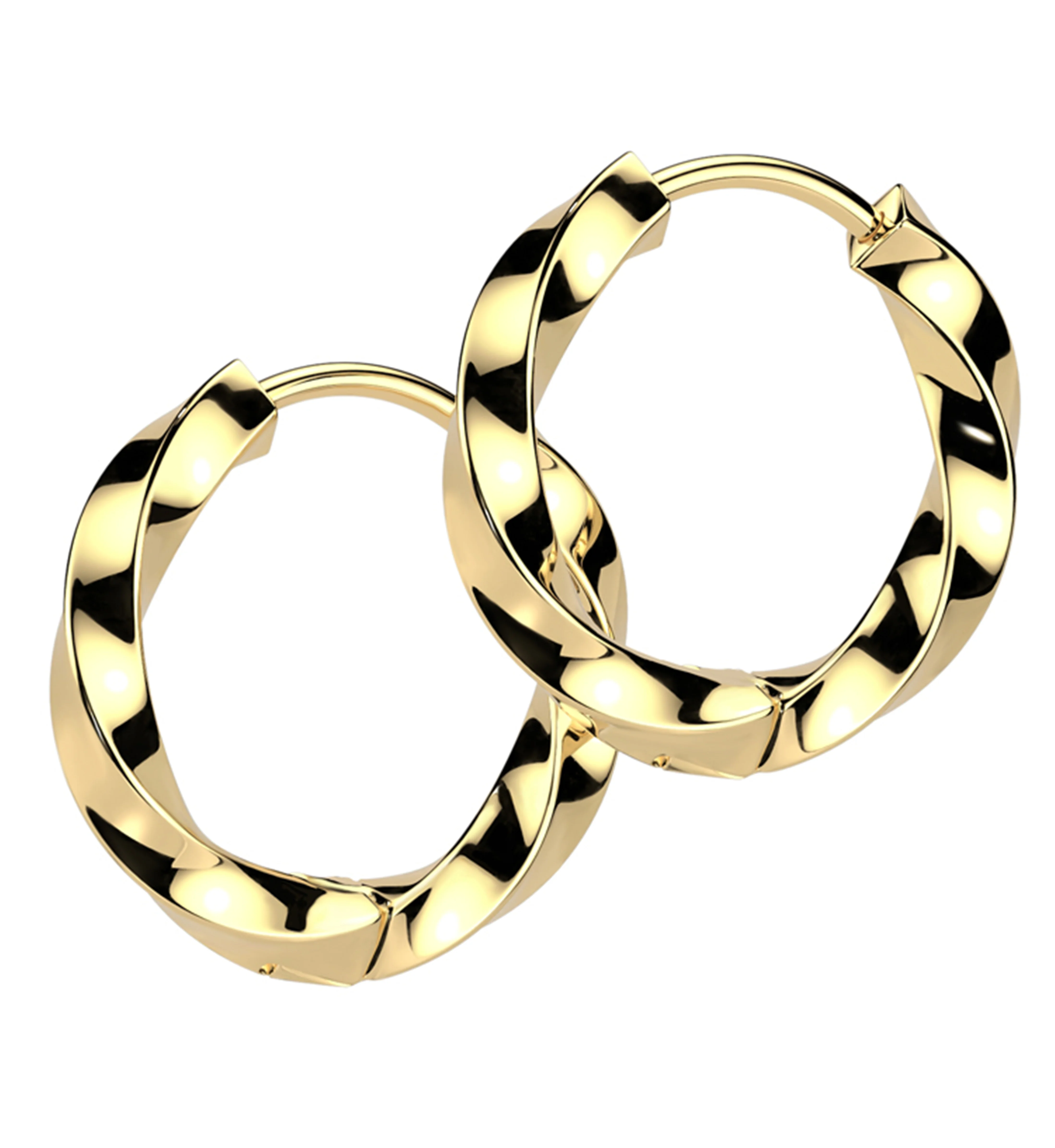 Gold PVD Twisted Hoop Stainless Steel Hinged Earrings - Mrs Treak