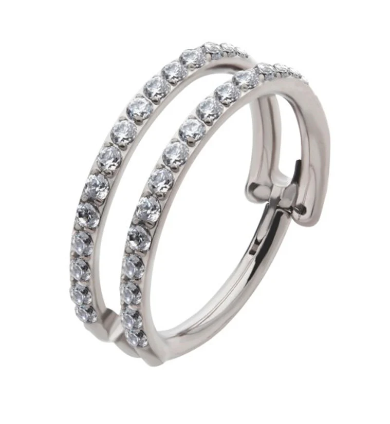 Double Interval CZ Row Titanium Hinged Segment Ring - Mrs Treak