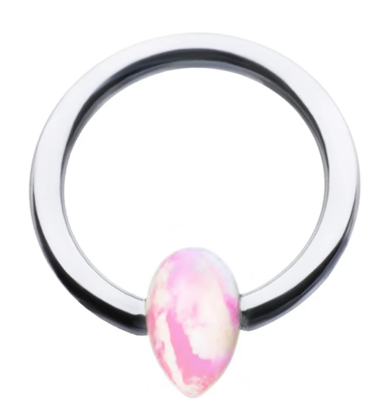 Pink Opalite Teardrop Titanium Captive Ring - Mrs Treak
