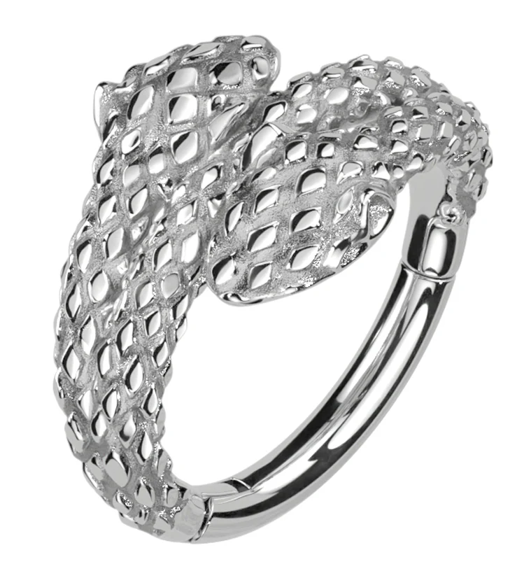 Double Head Snake Twist Stainless Steel Hinged Segment Ring - Mrs Treak