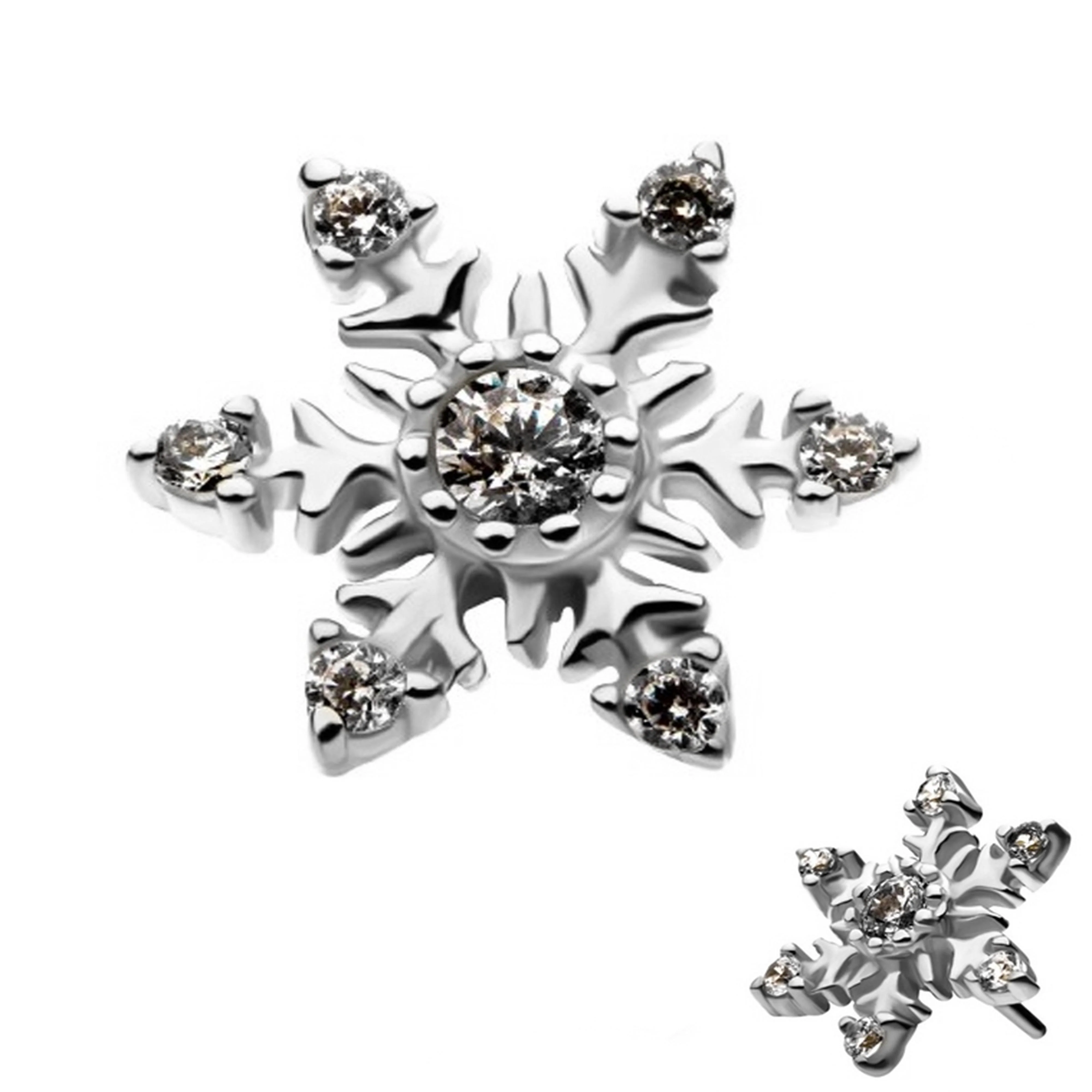14kt White Gold Frosty Snowflake Threadless Top - Mrs Treak