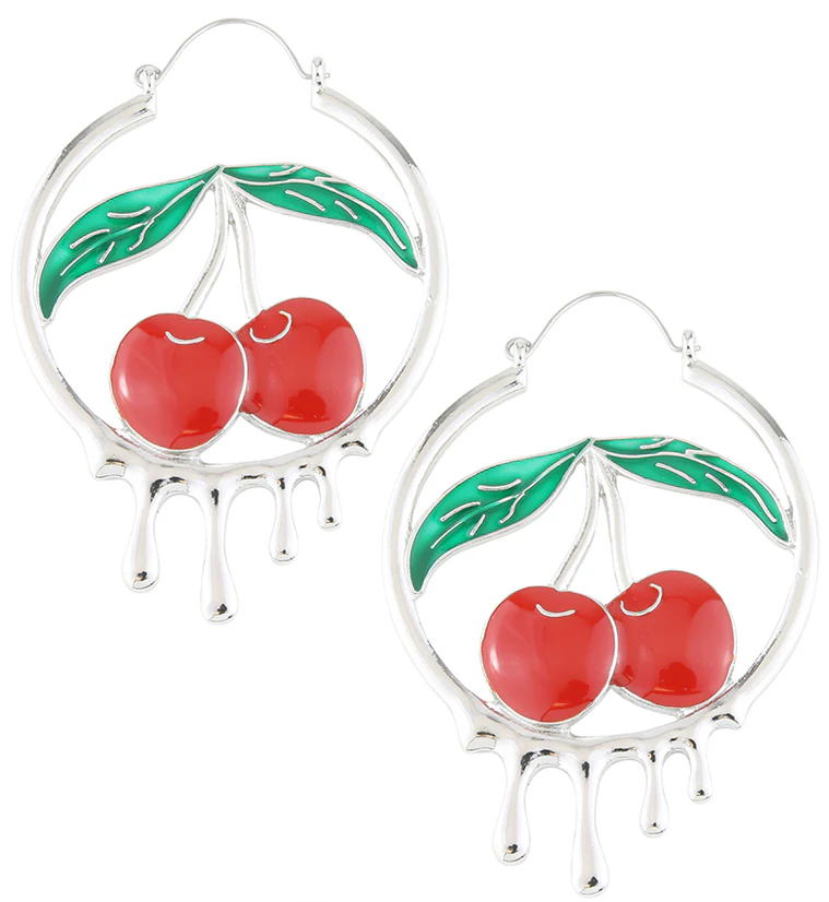 Dripping Cherries Stainless Steel Plug Hoops - Mrs Treak