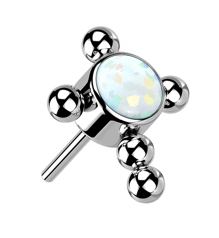 White Opalite Beaded Cross Titanium Threadless Top - Mrs Treak