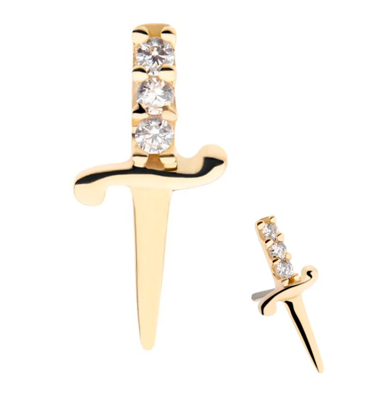 14kt Gold Gem Dagger Threadless Top - Mrs Treak