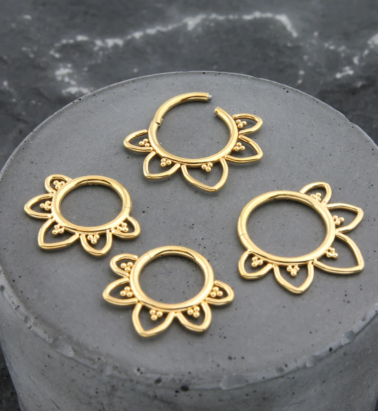 Gold PVD Flower Trace Titanium Hinged Segment Ring - Mrs Treak