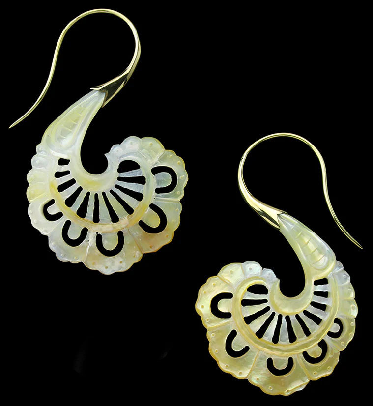 18G Aigrette Brass MOP Hangers / Earrings - Mrs Treak