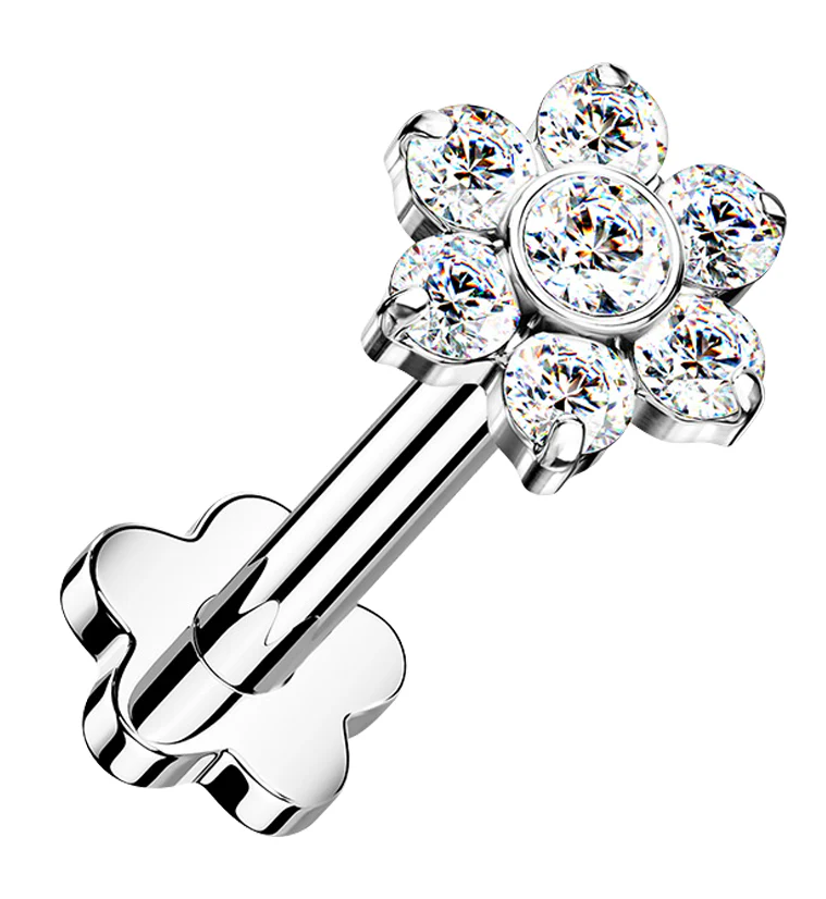 Clear CZ Flower Titanium Threadless Labret - Mrs Treak