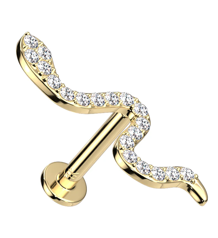 14kt Gold Snake CZ Threadless Labret - Mrs Treak
