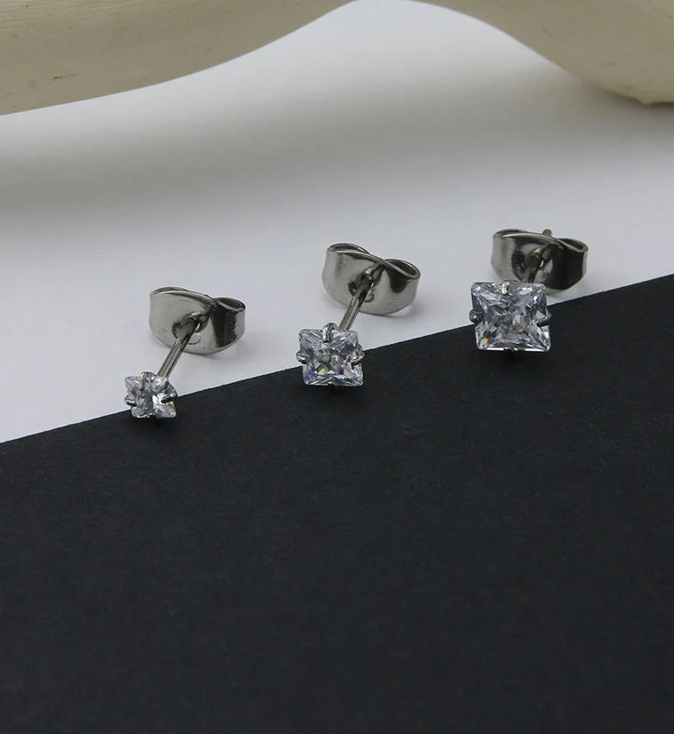 Square Prong CZ Titanium Earrings - Mrs Treak