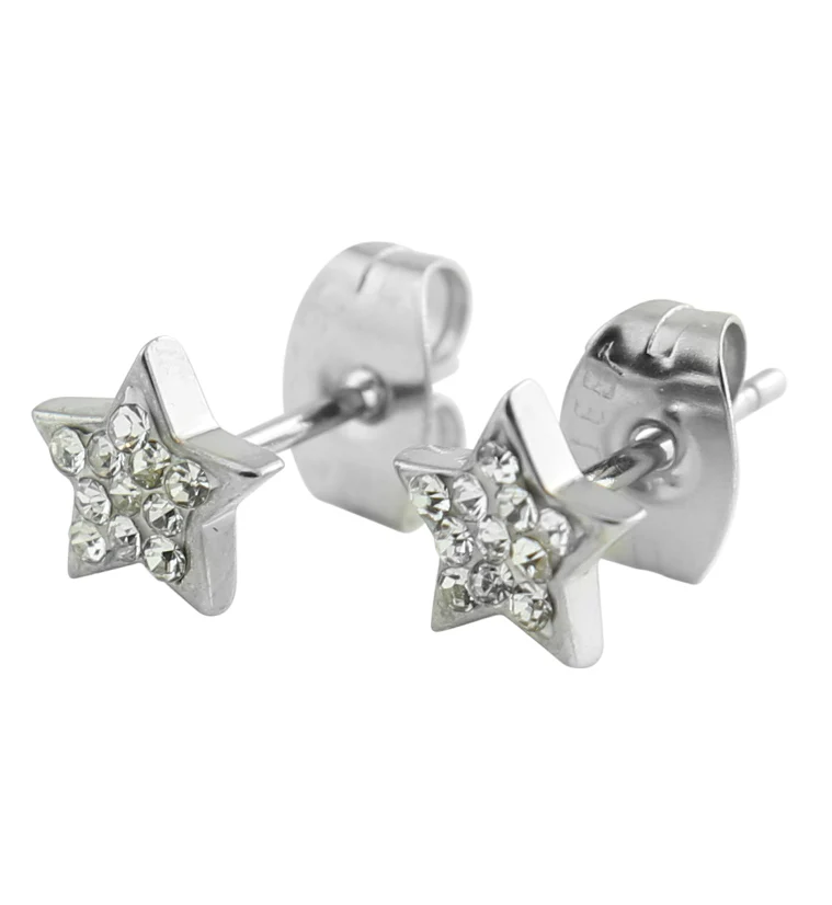 Star Clear CZ Stainless Steel Stud Earrings - Mrs Treak