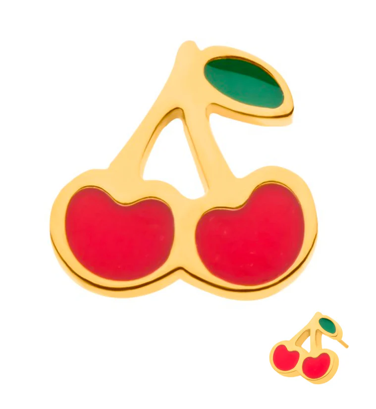 24kt Gold PVD Cherry Threadless Titanium Top - Mrs Treak