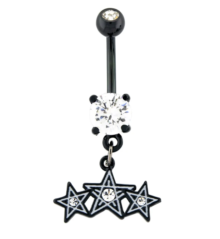 Black & White CZ Stars Belly Button Ring - Mrs Treak
