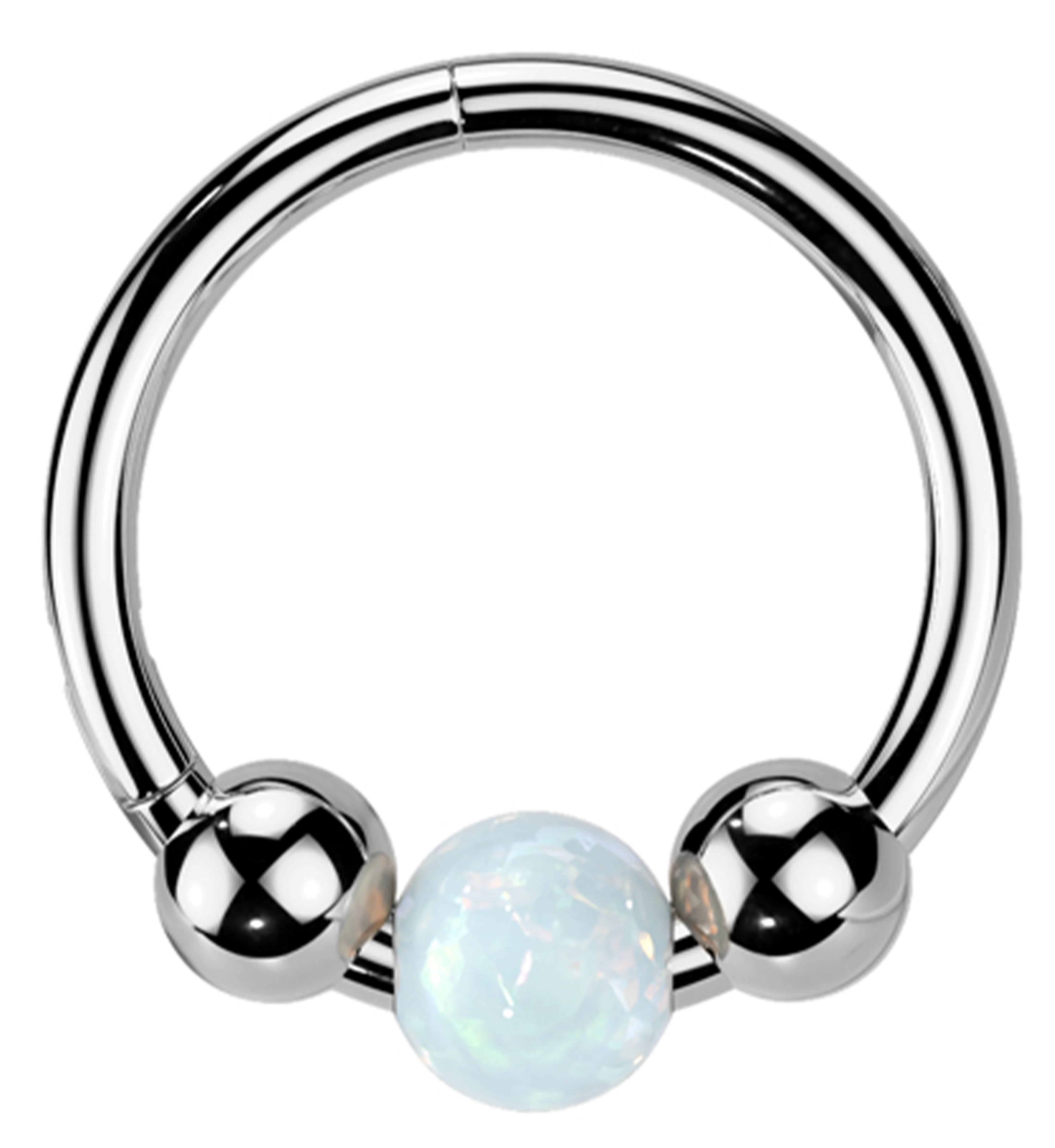 Tri-Ball White Opalite Titanium Hinged Segment Ring - Mrs Treak