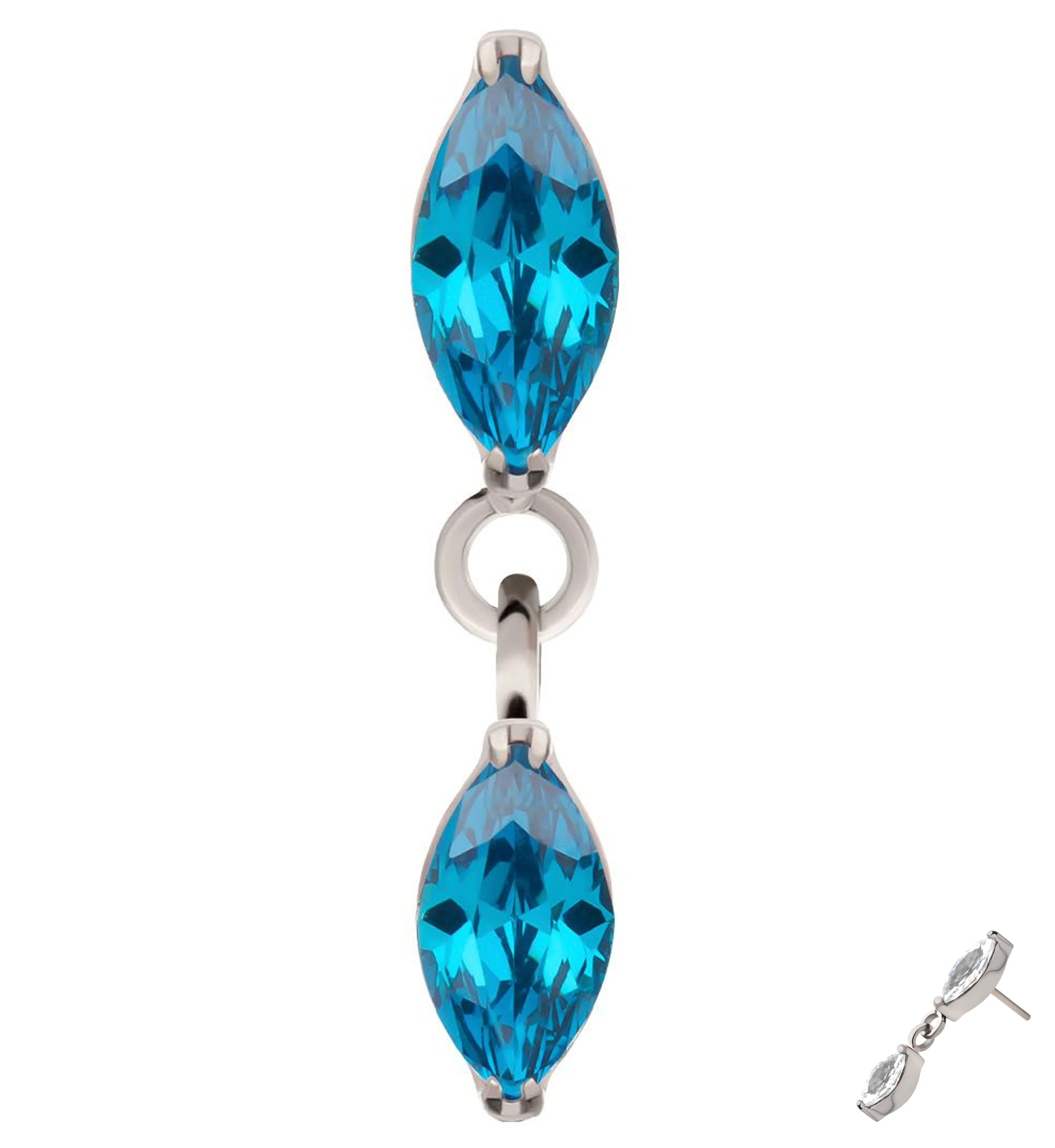 Double Marquise Blue Topaz CZ Dangle Titanium Threadless Top - Mrs Treak
