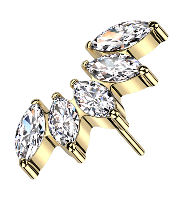 Gold PVD Half Crown CZ Threadless Titanium Top - Mrs Treak