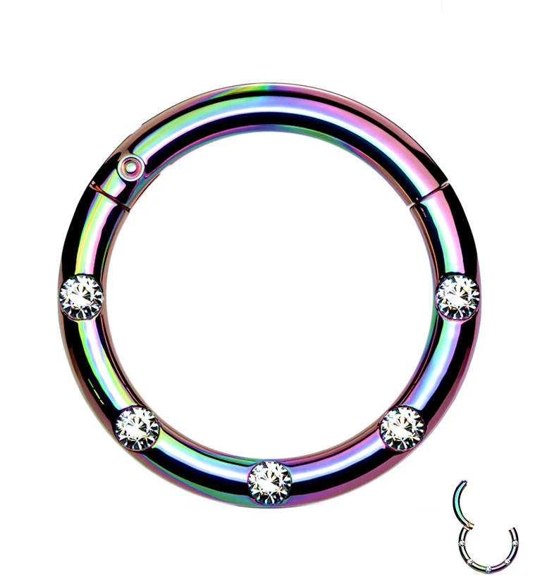 Rainbow PVD Dash Gem Hinged Segment Ring - Mrs Treak