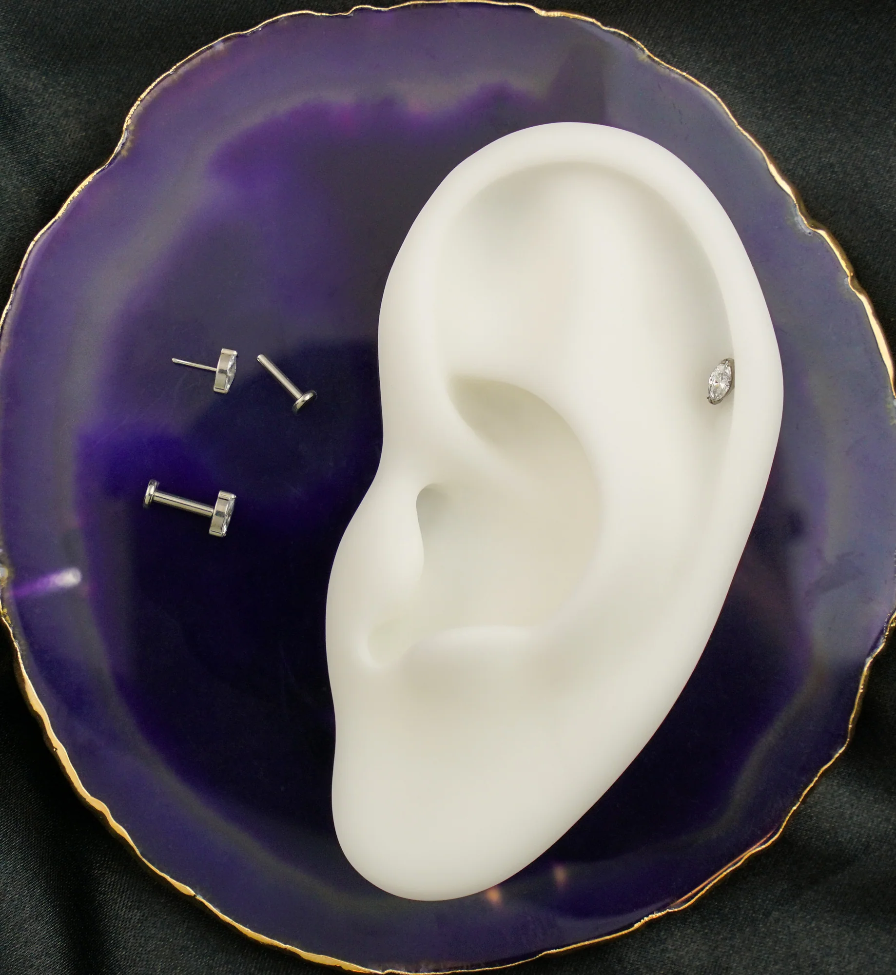 Marquise Clear CZ Flat Disk Threadless Labret - Mrs Treak