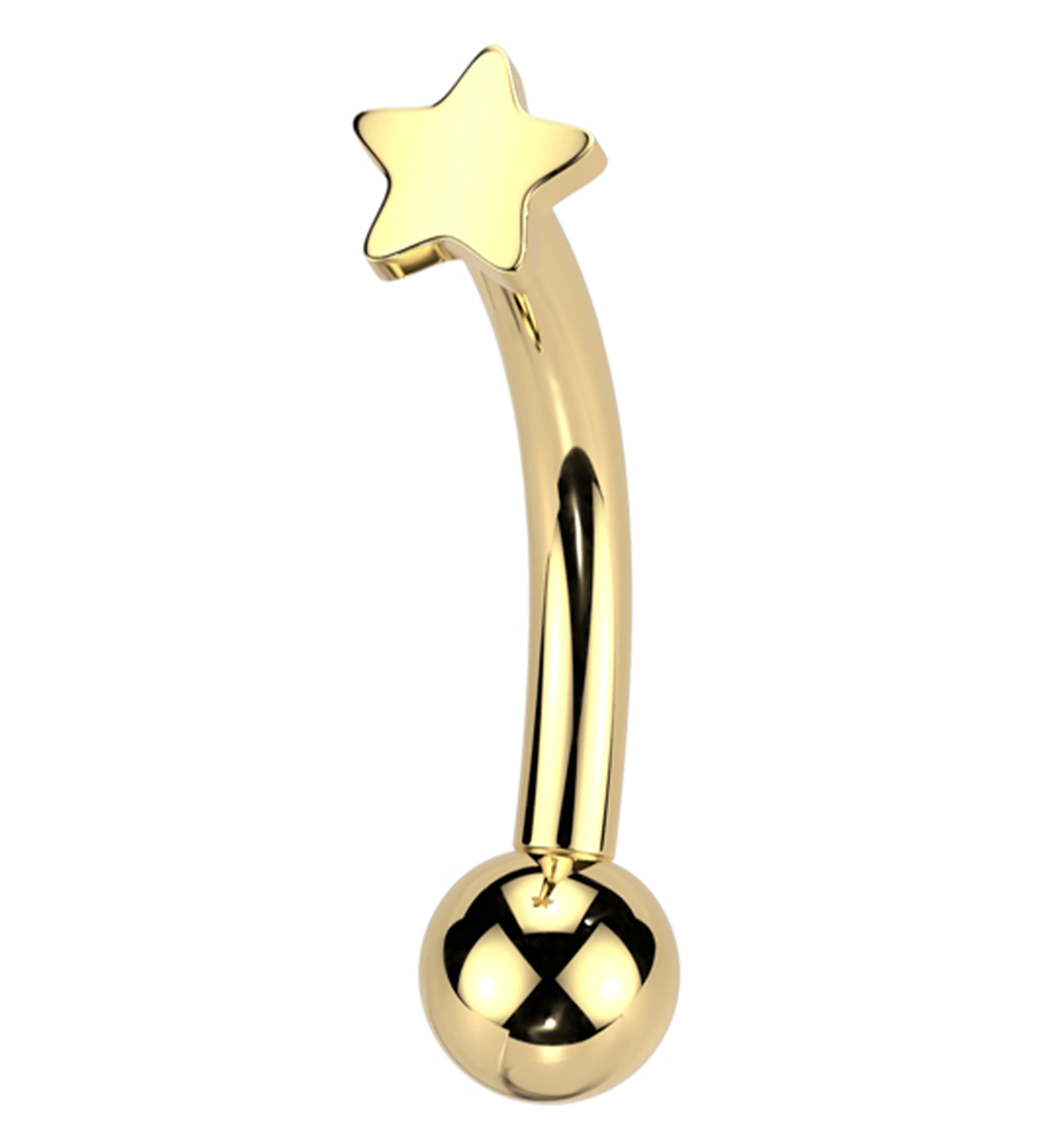 Gold PVD Star Titanium Threadless Curved Eyebrow Barbell - Mrs Treak