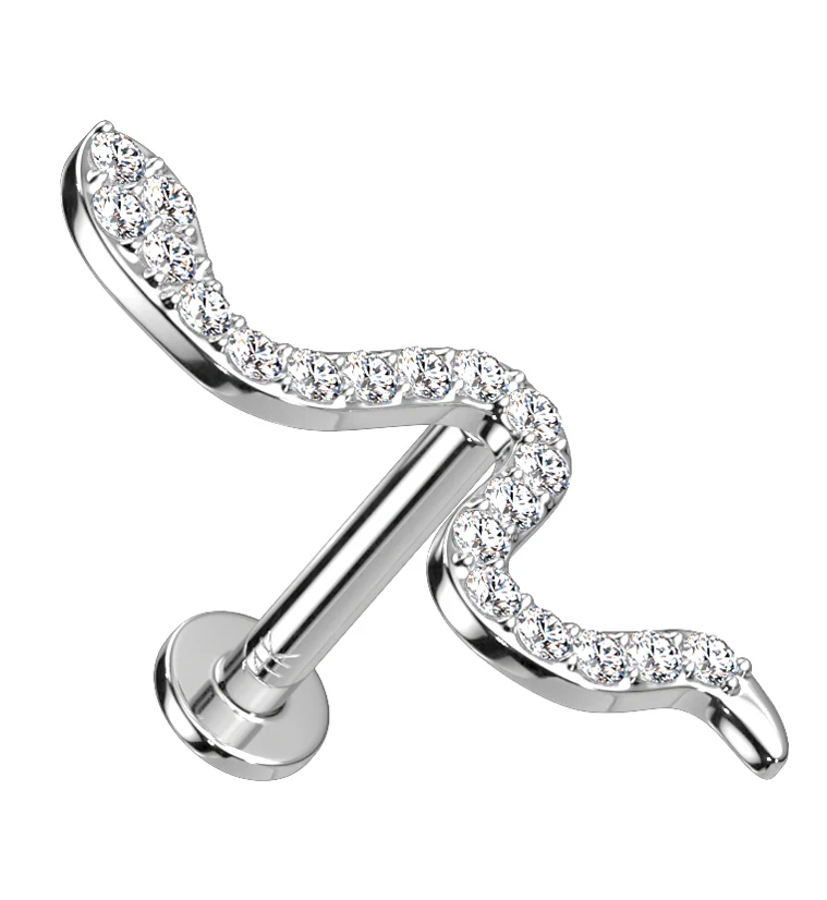 14kt White Gold Snake CZ Threadless Labret - Mrs Treak
