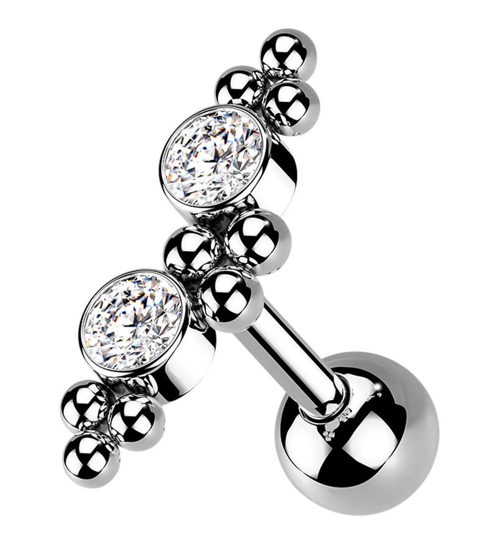 Double CZ Gem Cluster Bead Cartilage Barbell - Mrs Treak