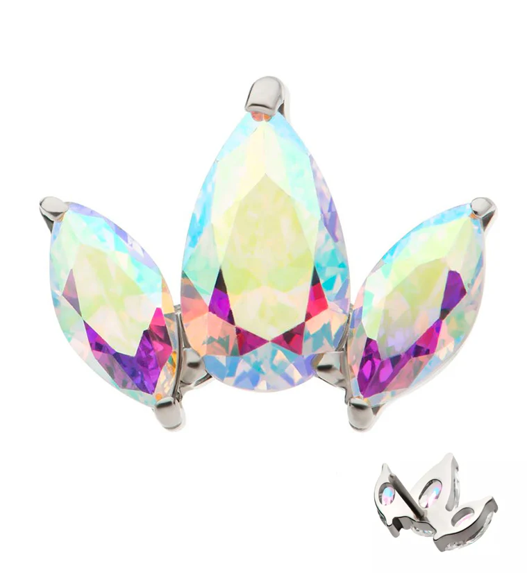 Triple Empress Teardrop Rainbow Aurora CZ Threadless Titanium Top - Mrs Treak