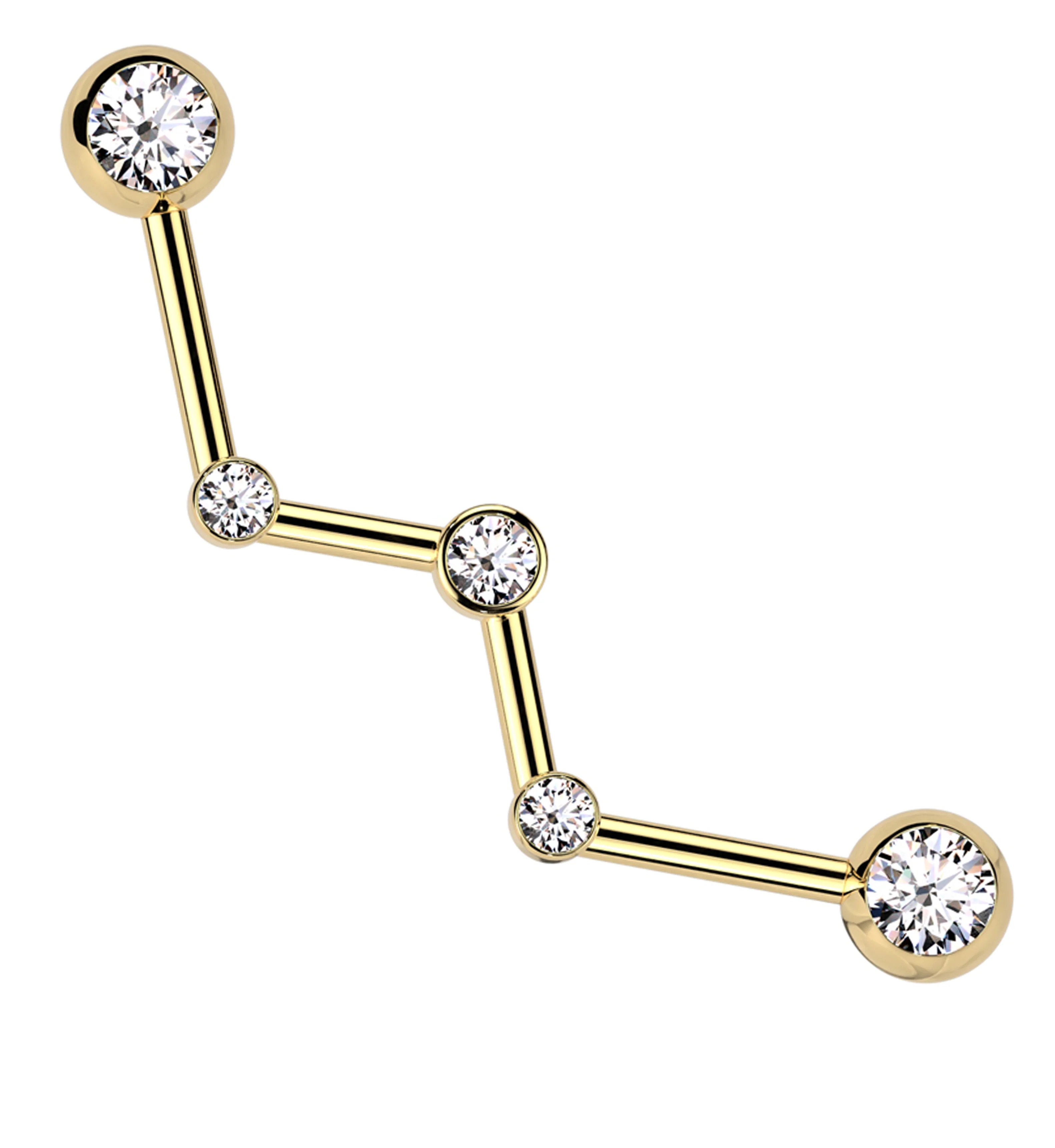 Gold PVD Zig Zag Clear CZ Stainless Steel Industrial Barbell - Mrs Treak